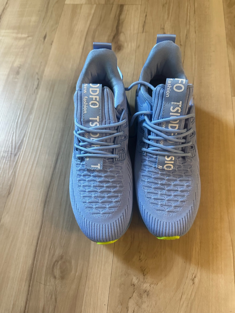 Light Blue Knit Athletic Sneakers with Neon Yellow Accents! Brand New